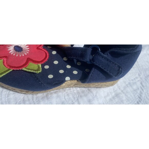 Gymboree Baby Girl Sz 5T Peep Toe Sandals Red Blooming Flower Blue Nautical - Picture 7 of 9